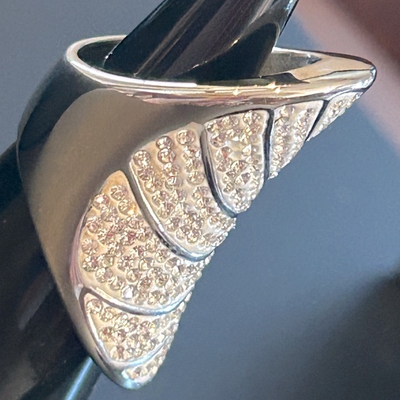 💎 Elegant “Art-Deco” Concave Statement Ring Stunning CZ’s Sz. 6 - Vintage - Picture 4 of 7